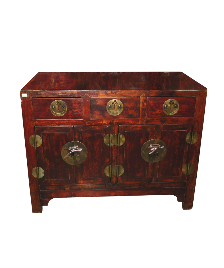Garment chest with 3 drawers, 2 pairs of doors, circular brass hardware